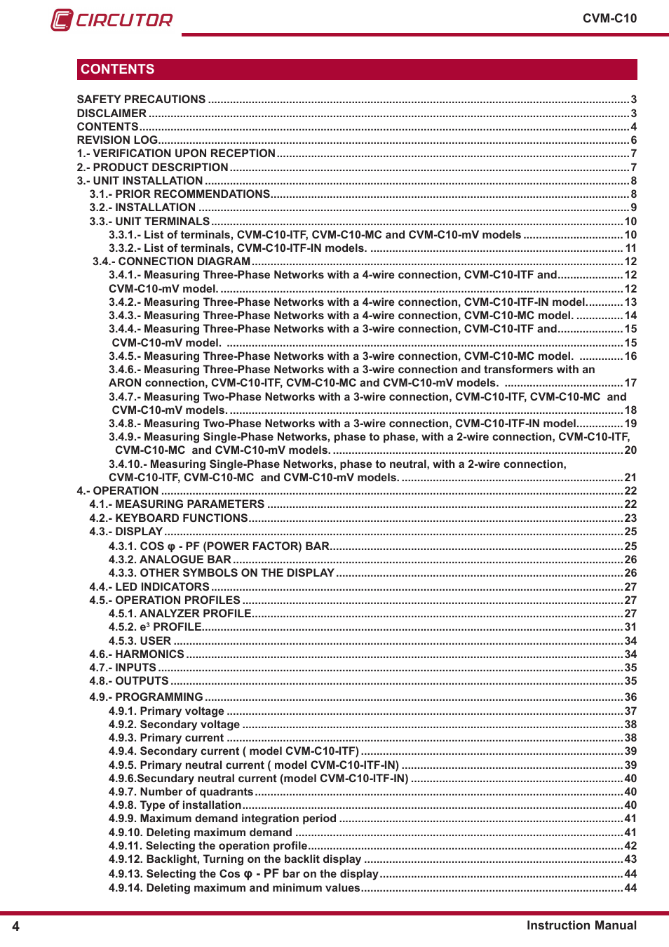 CIRCUTOR CVM-C10 Series User Manual | Page 4 / 82