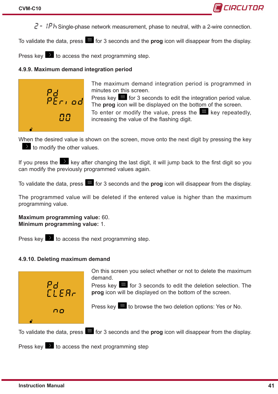 Deleting maximum demand, Maximum demand integration period | CIRCUTOR CVM-C10 Series User Manual | Page 41 / 82