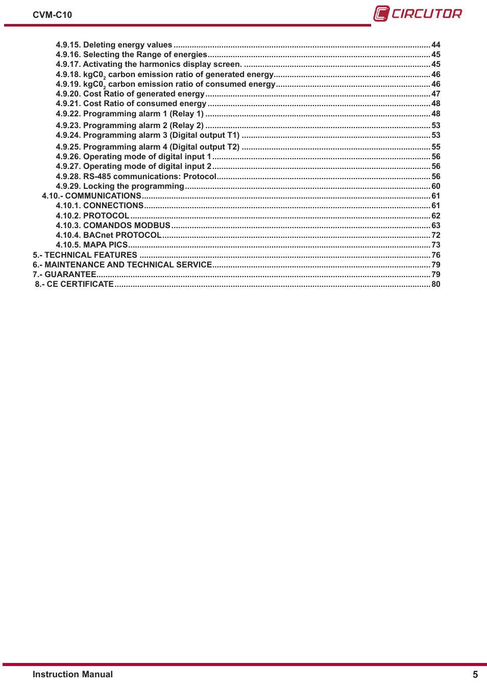 CIRCUTOR CVM-C10 Series User Manual | Page 5 / 82