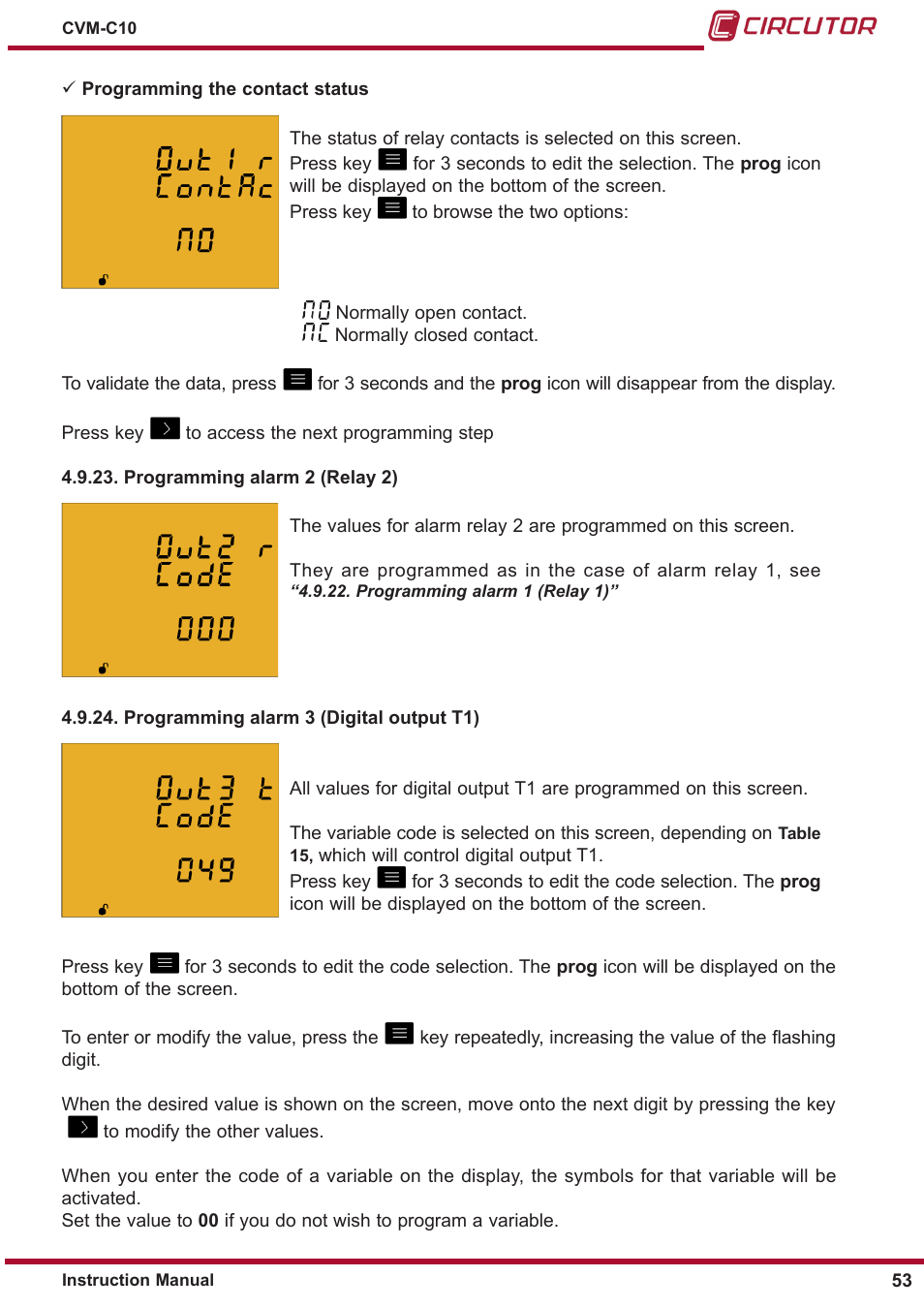 Programming alarm 2 (relay 2), Programming alarm 3 (digital output t1) | CIRCUTOR CVM-C10 Series User Manual | Page 53 / 82