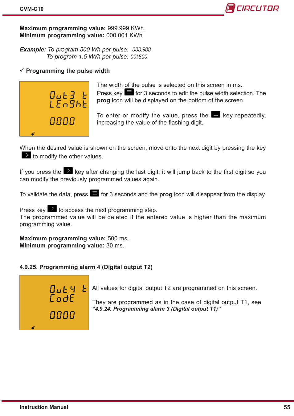 Programming alarm 4 (digital output t2) | CIRCUTOR CVM-C10 Series User Manual | Page 55 / 82