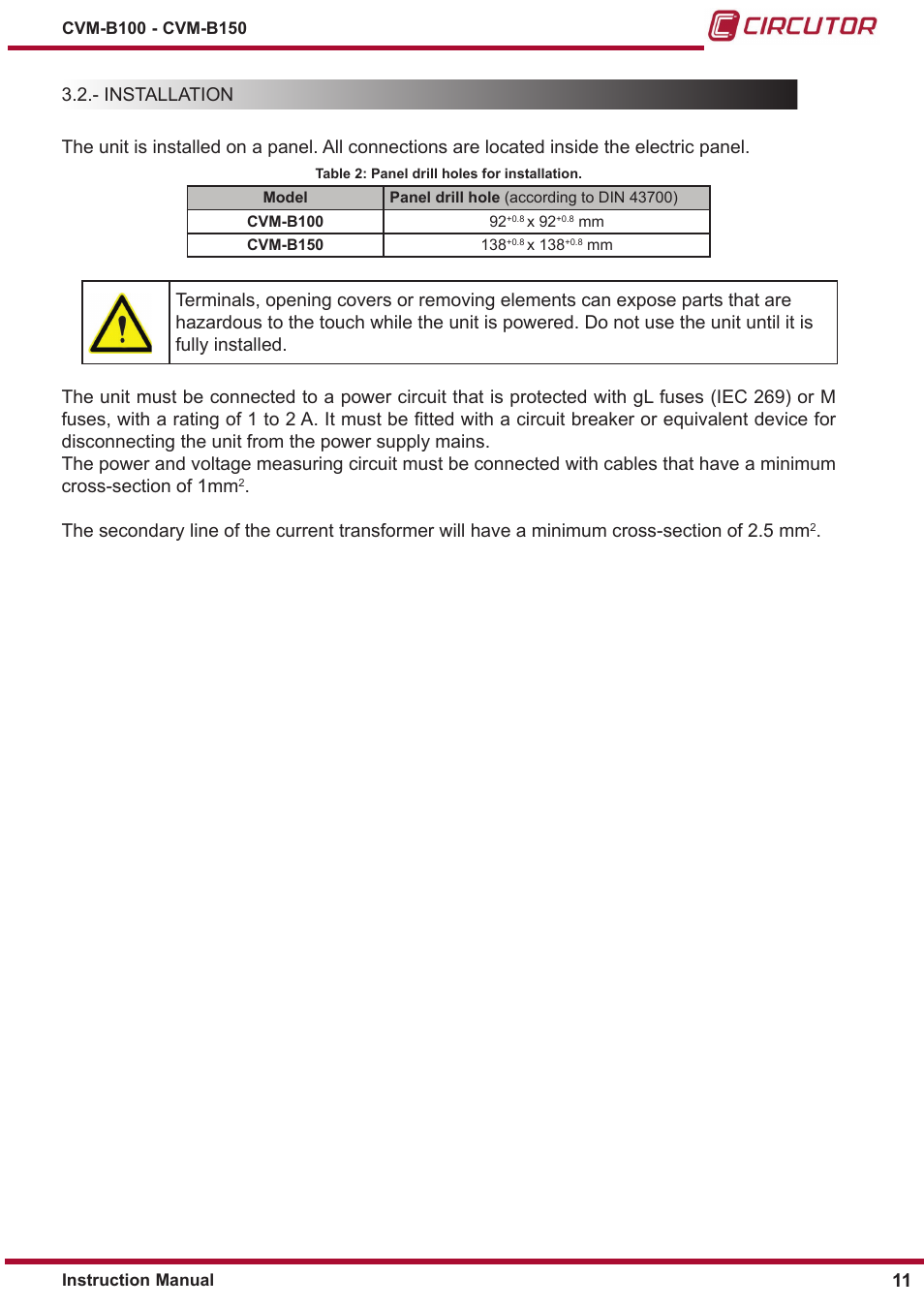 Installation | CIRCUTOR CVM-B Series User Manual | Page 11 / 320