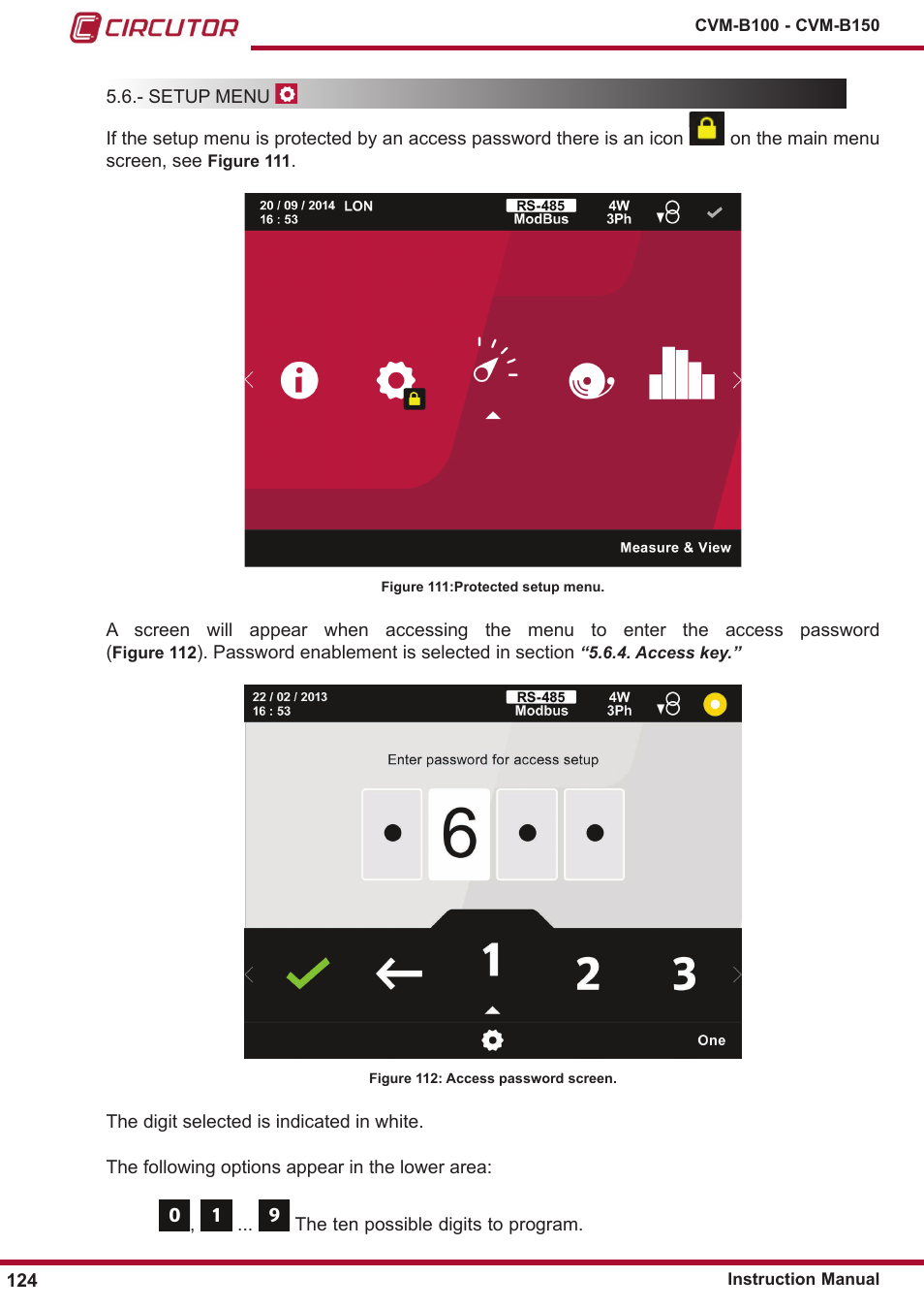 Setup menu, 5�6�- setup menu | CIRCUTOR CVM-B Series User Manual | Page 124 / 320