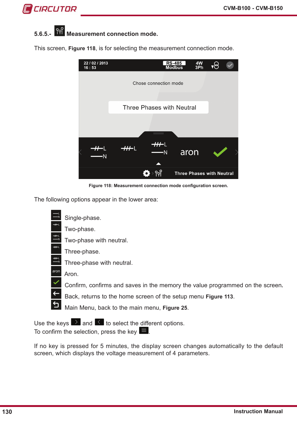 ￼ measurement connection mode, Measurement connection mode | CIRCUTOR CVM-B Series User Manual | Page 130 / 320