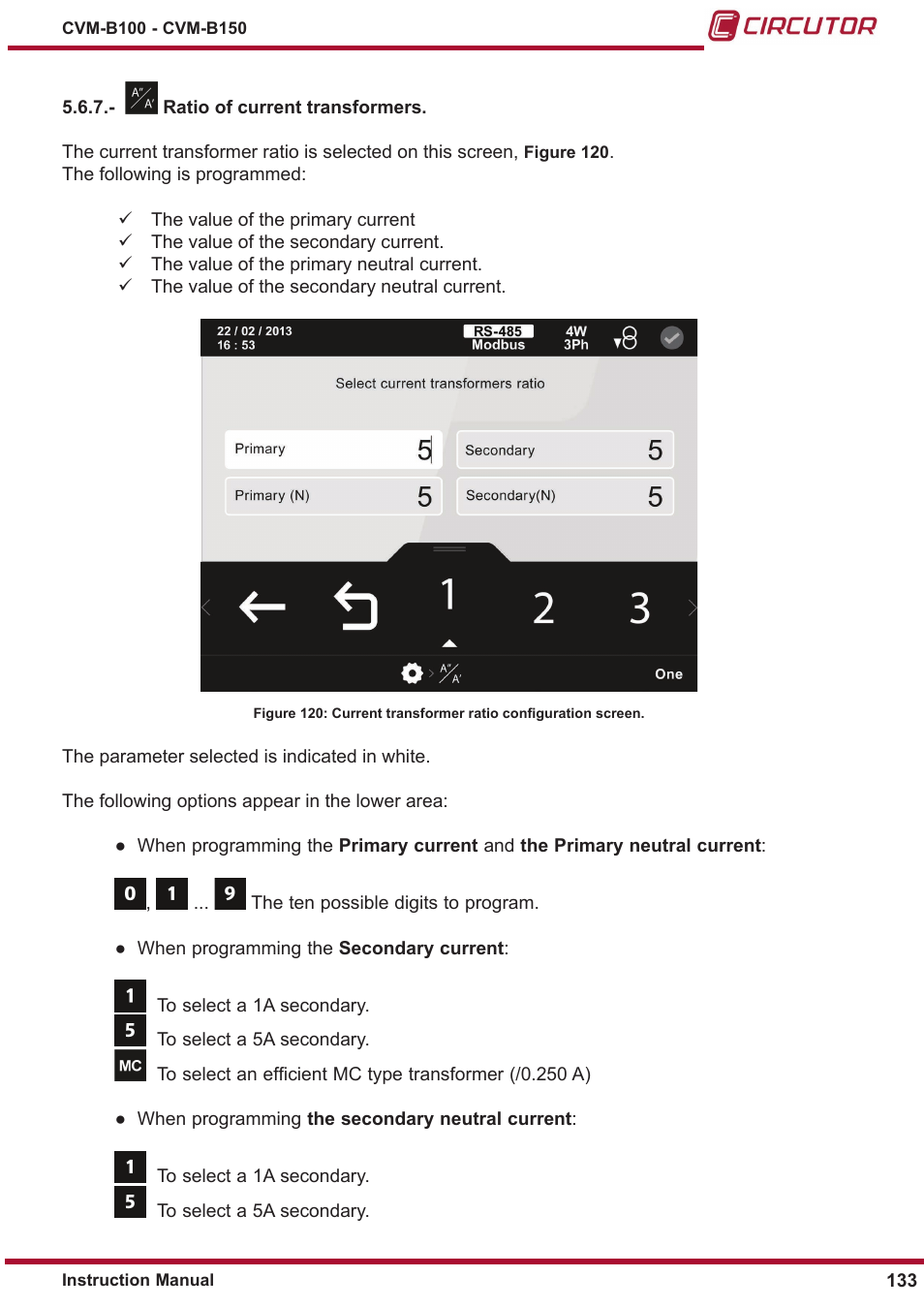 ￼ ratio of current transformers | CIRCUTOR CVM-B Series User Manual | Page 133 / 320