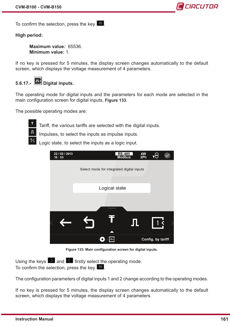 ￼ digital inputs, Digital inputs, To configure the inputs | CIRCUTOR CVM-B Series User Manual | Page 161 / 320