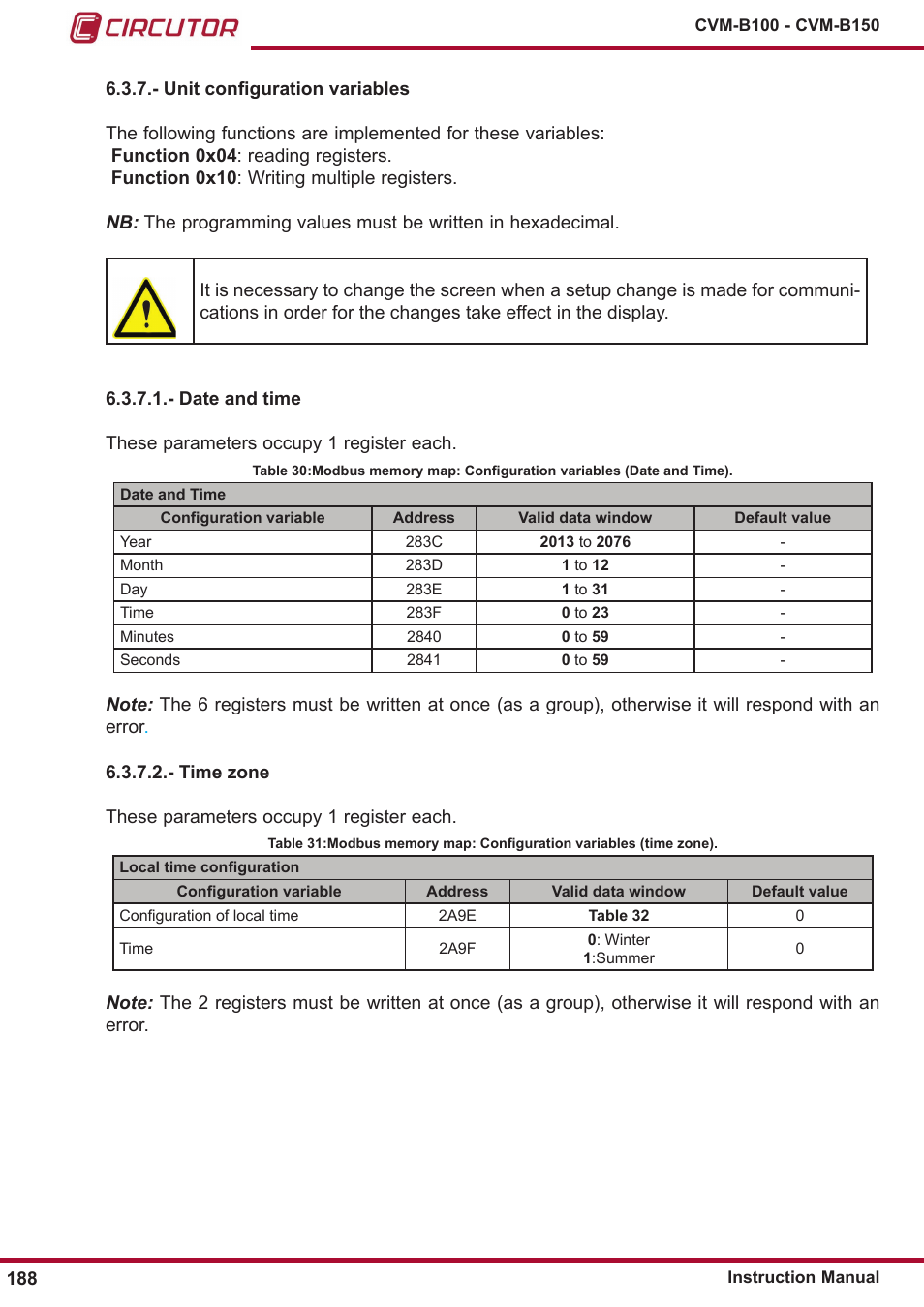 Unit configuration variables | CIRCUTOR CVM-B Series User Manual | Page 188 / 320