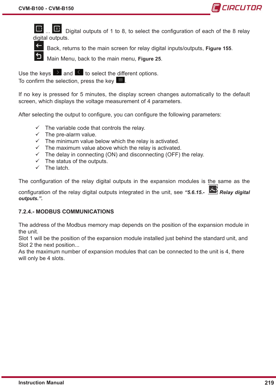 Modbus communications | CIRCUTOR CVM-B Series User Manual | Page 219 / 320