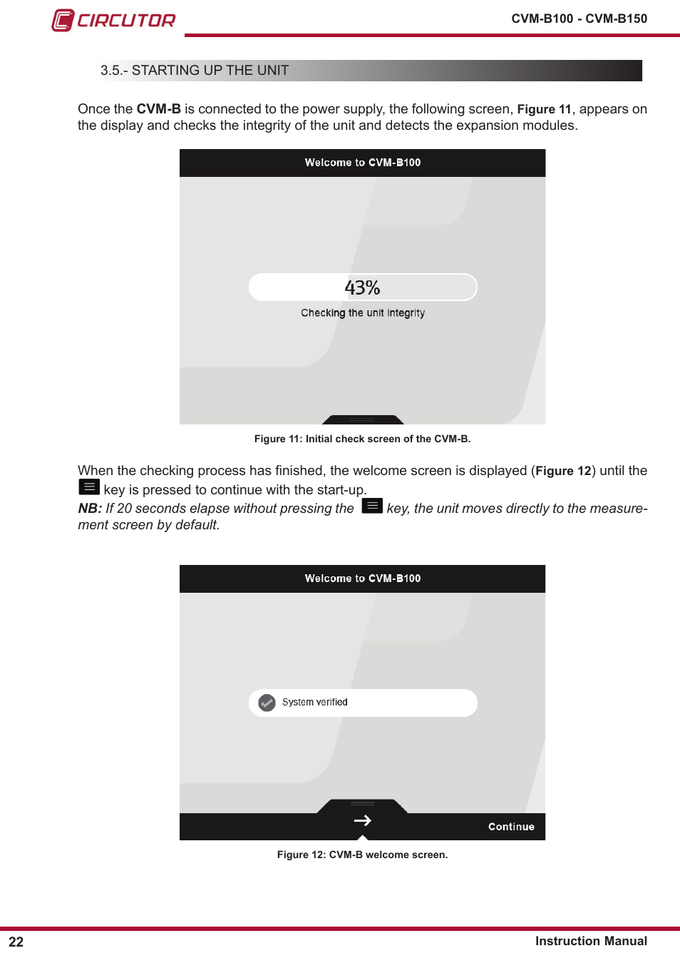 Starting up the unit | CIRCUTOR CVM-B Series User Manual | Page 22 / 320