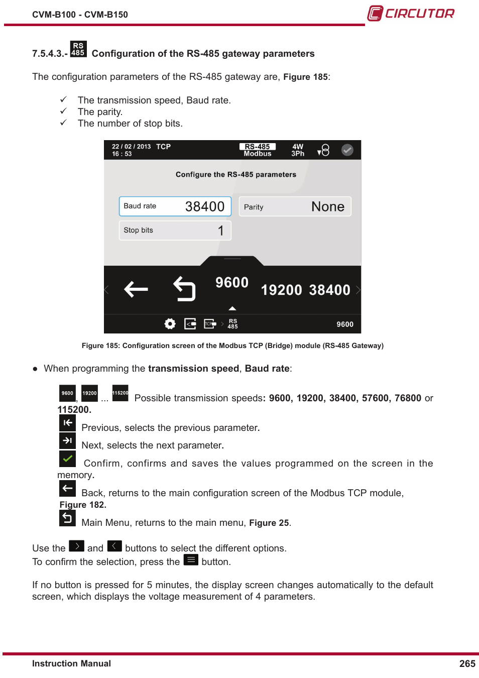 Configuration of the rs-485 gateway parameters | CIRCUTOR CVM-B Series User Manual | Page 265 / 320