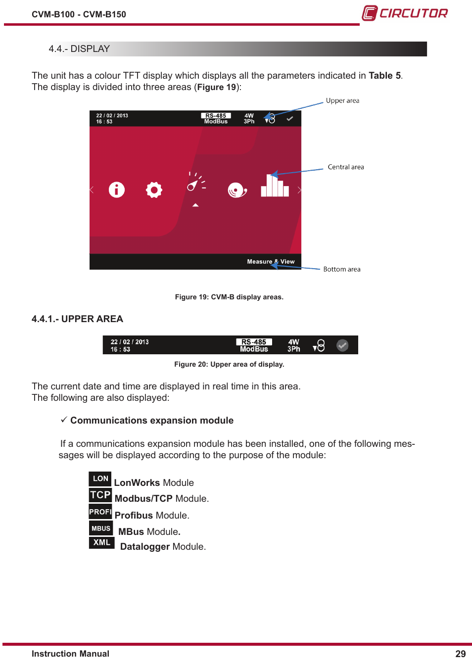 Upper area | CIRCUTOR CVM-B Series User Manual | Page 29 / 320