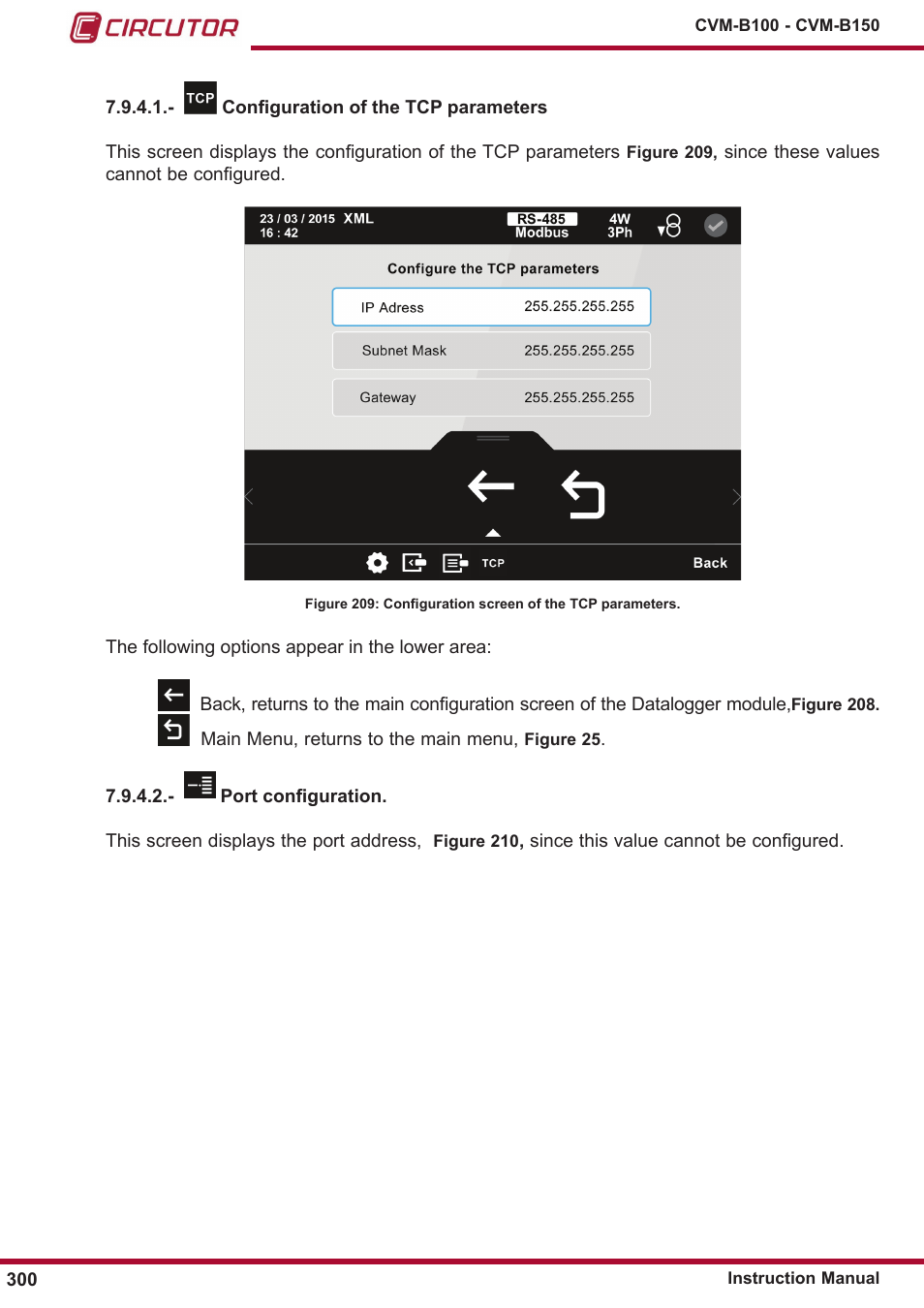Configuration of the tcp, Parameters, Port configuration” ) | CIRCUTOR CVM-B Series User Manual | Page 300 / 320