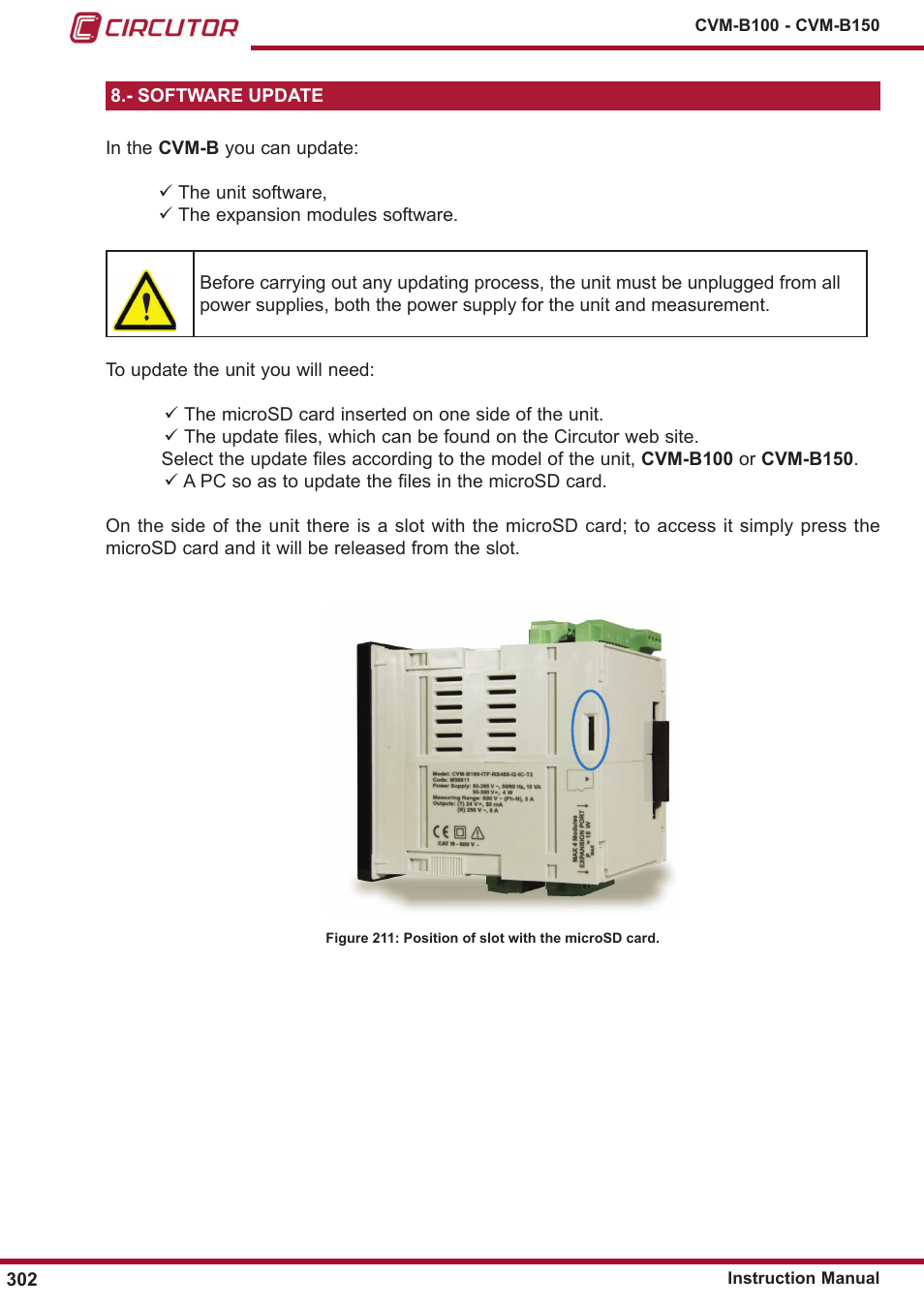 Software update | CIRCUTOR CVM-B Series User Manual | Page 302 / 320