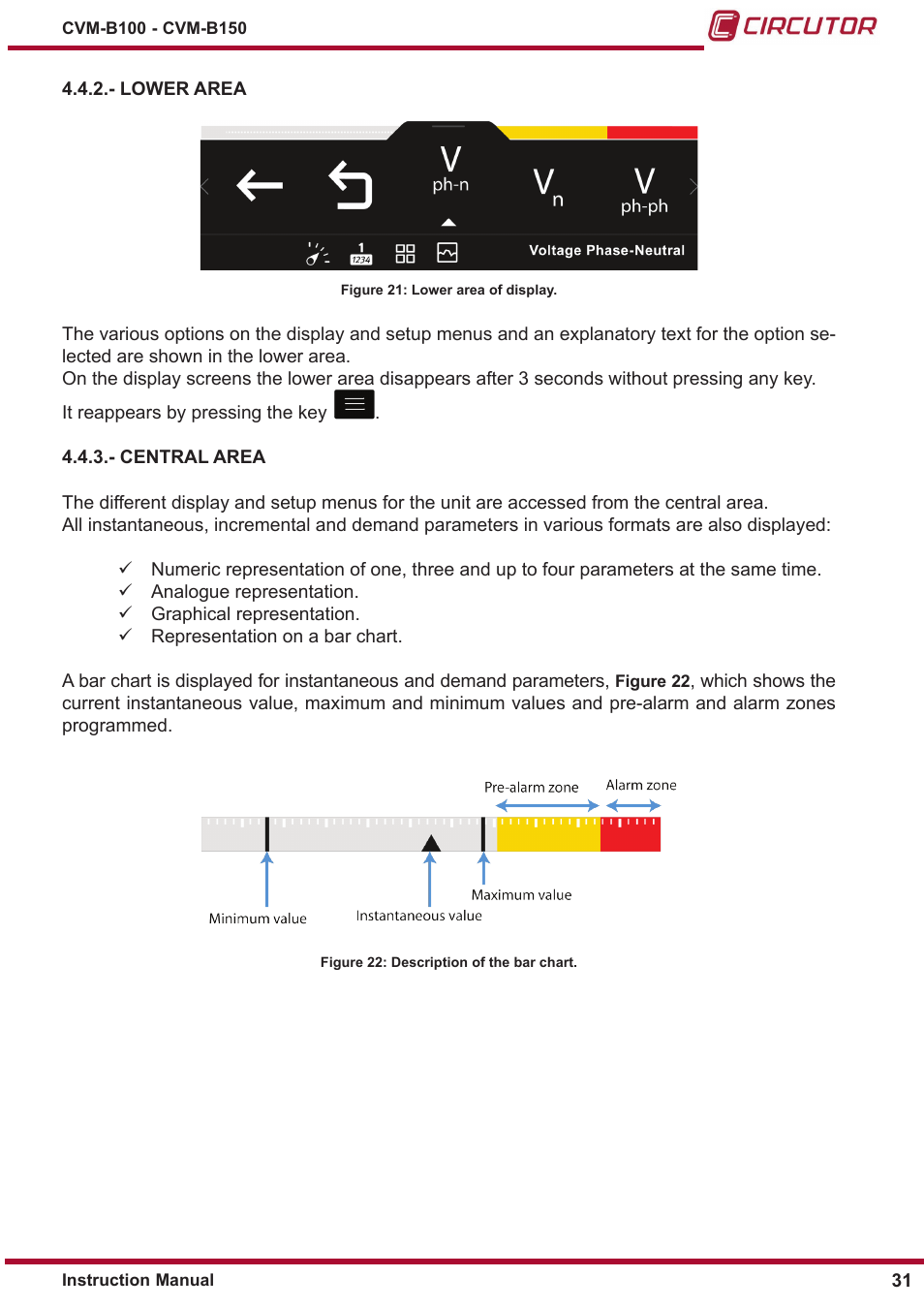 Lower area, Central area | CIRCUTOR CVM-B Series User Manual | Page 31 / 320