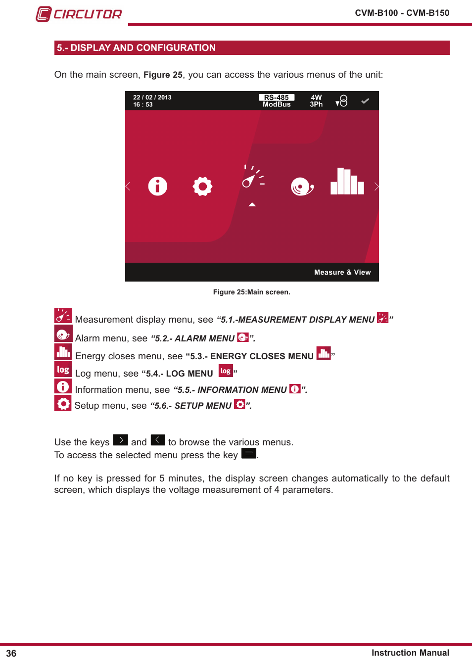 Display and configuration | CIRCUTOR CVM-B Series User Manual | Page 36 / 320