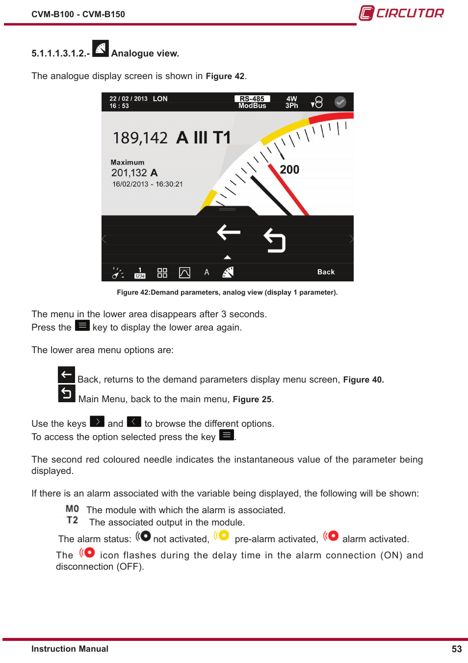 Analogue display | CIRCUTOR CVM-B Series User Manual | Page 53 / 320