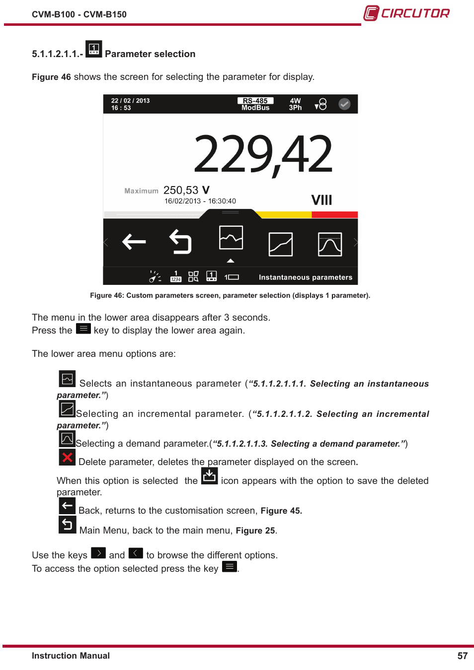 Parameter selection | CIRCUTOR CVM-B Series User Manual | Page 57 / 320