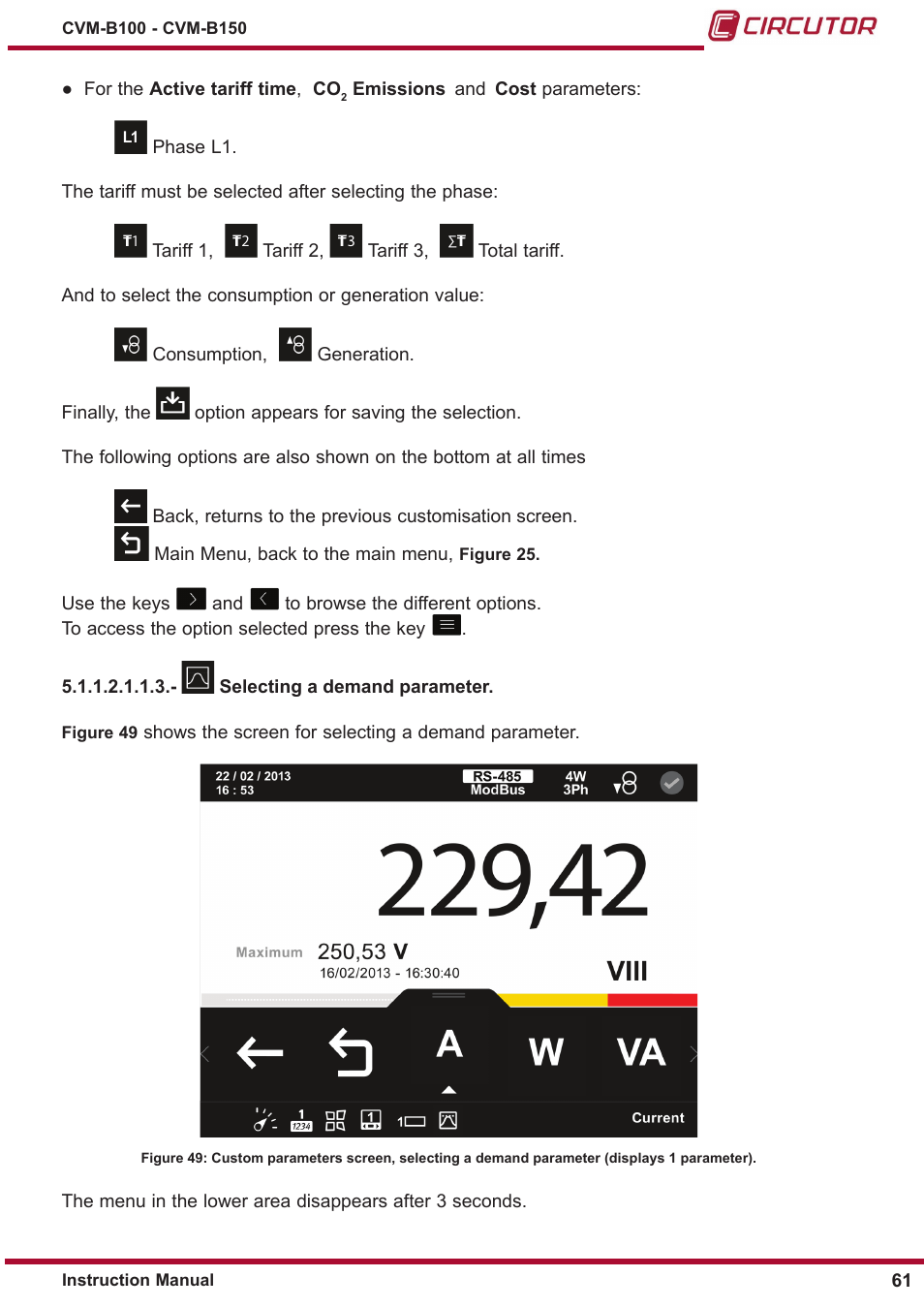 Selecting a demand parameter | CIRCUTOR CVM-B Series User Manual | Page 61 / 320