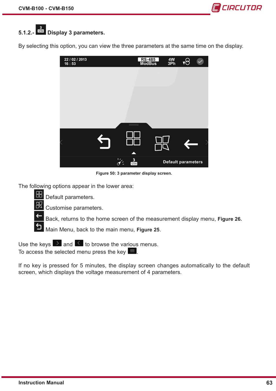 ￼ display 3 parameters, Display 3 parameters | CIRCUTOR CVM-B Series User Manual | Page 63 / 320