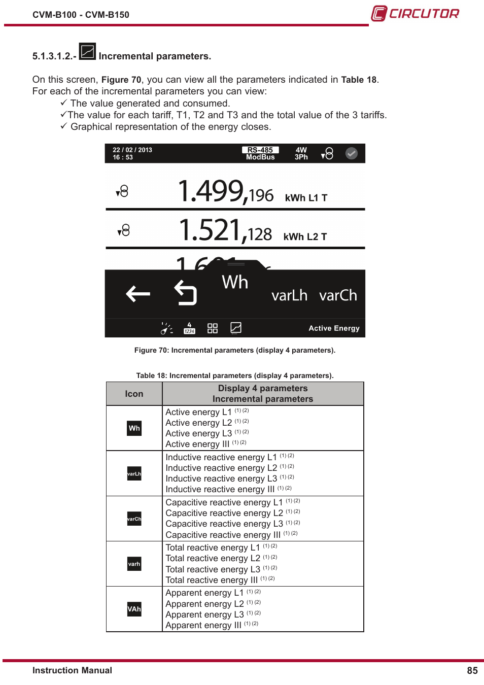 You can view all the parameters indicated in | CIRCUTOR CVM-B Series User Manual | Page 85 / 320