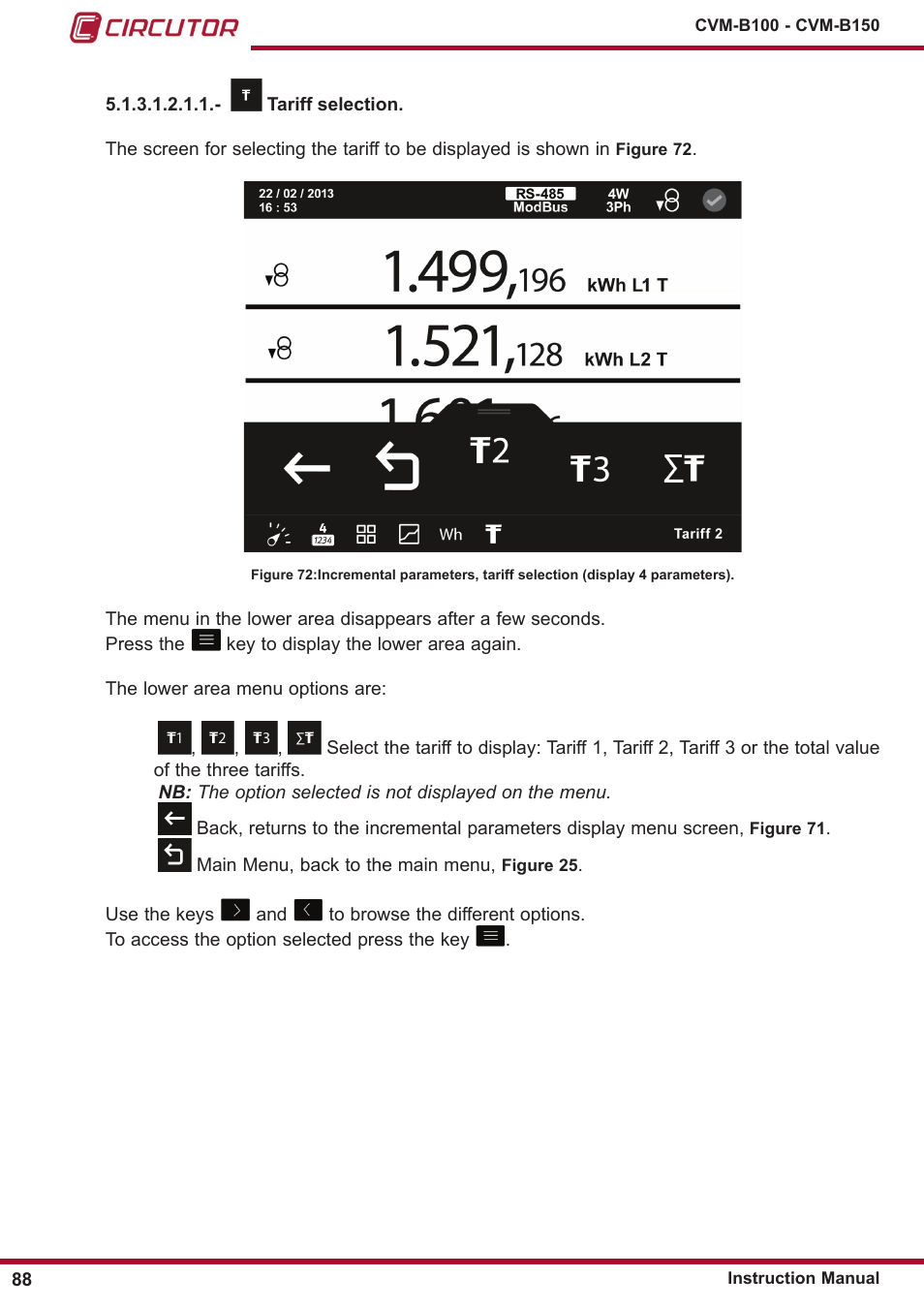 Tariff selection | CIRCUTOR CVM-B Series User Manual | Page 88 / 320