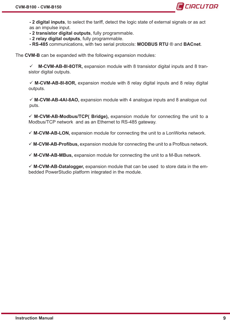 CIRCUTOR CVM-B Series User Manual | Page 9 / 320