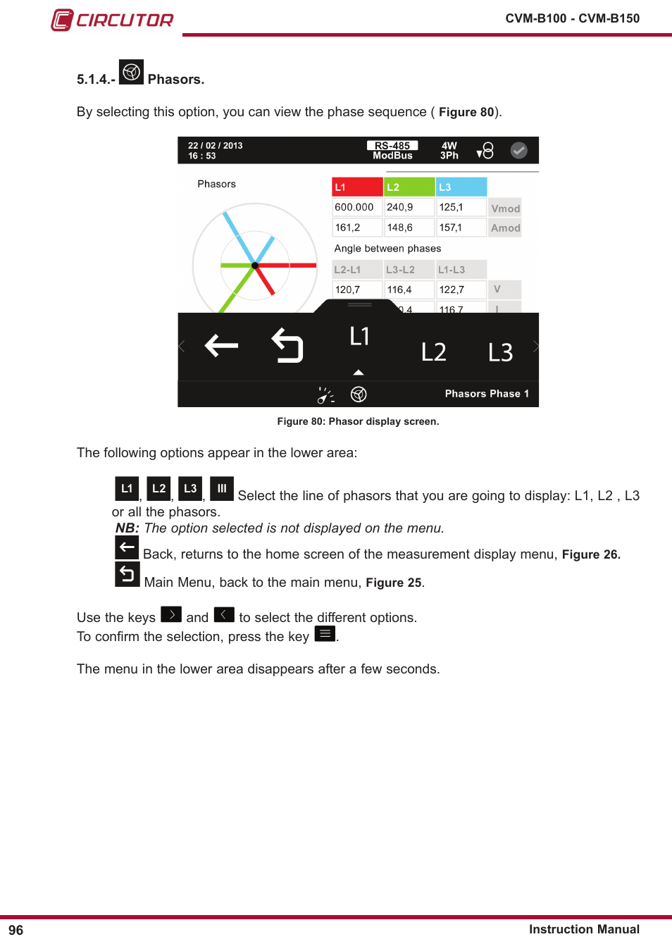 ￼ phasors | CIRCUTOR CVM-B Series User Manual | Page 96 / 320