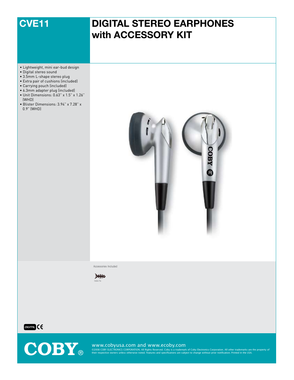 COBY CVE11 User Manual | 1 page