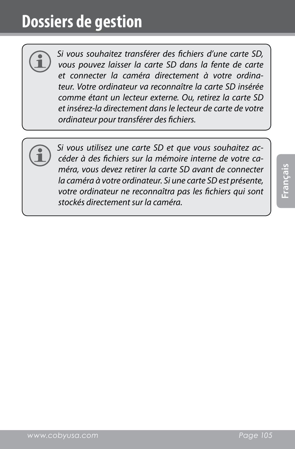 Dossiers de gestion | COBY electronic SNAPP CAM4000 User Manual | Page 105 / 120