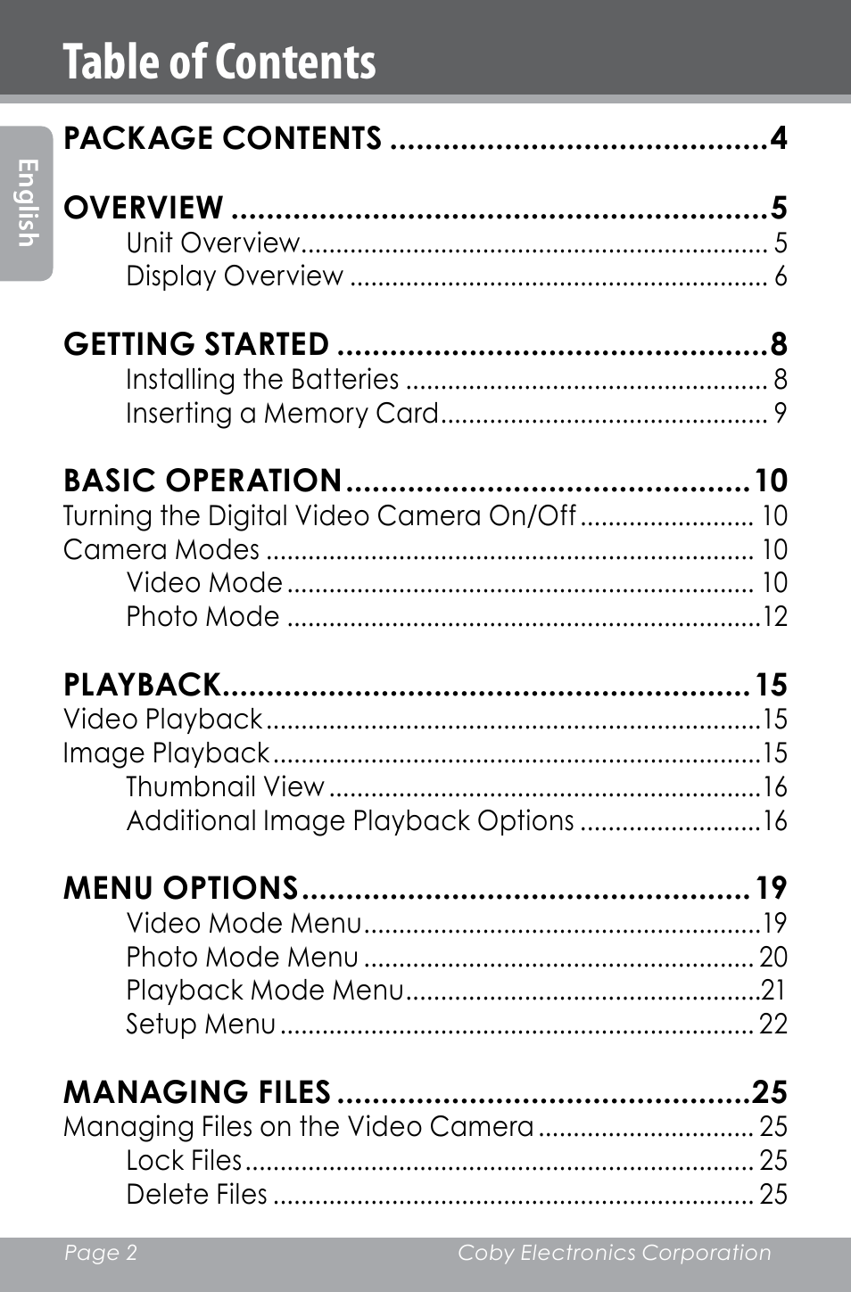 COBY electronic SNAPP CAM4000 User Manual | Page 2 / 120