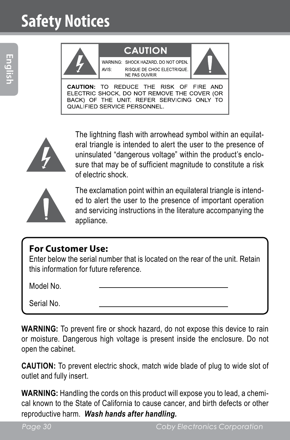 Safety notices | COBY electronic SNAPP CAM4000 User Manual | Page 30 / 120