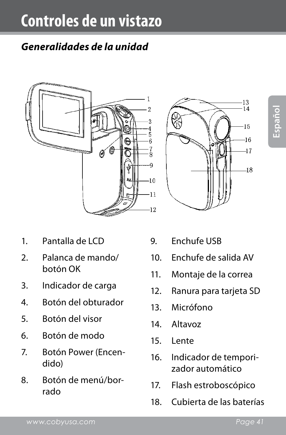 Controles de un vistazo | COBY electronic SNAPP CAM4000 User Manual | Page 41 / 120