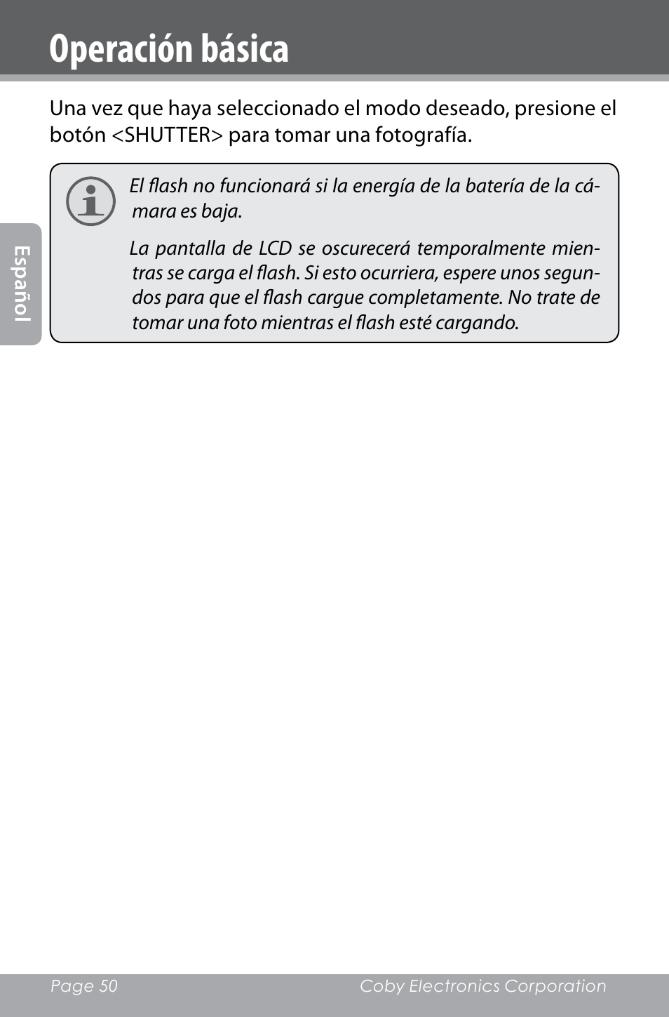 Operación básica | COBY electronic SNAPP CAM4000 User Manual | Page 50 / 120