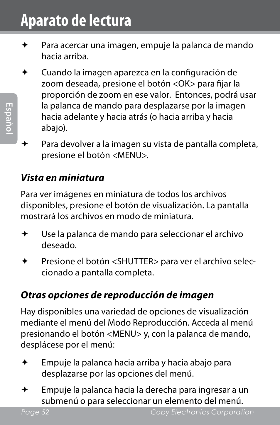 Aparato de lectura | COBY electronic SNAPP CAM4000 User Manual | Page 52 / 120
