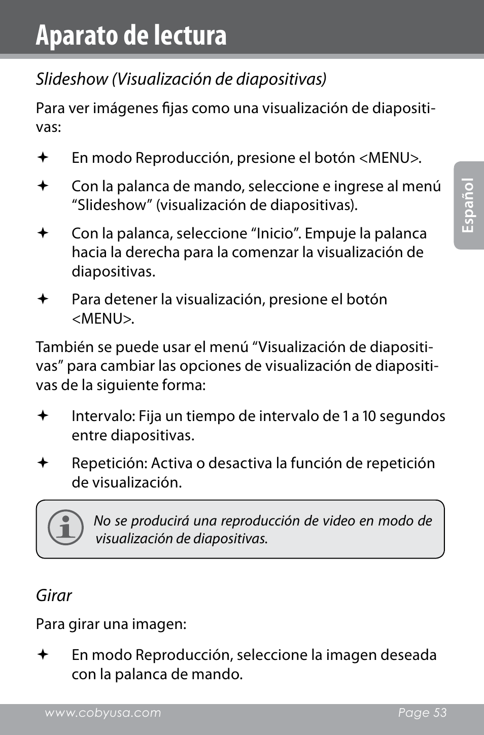 Aparato de lectura | COBY electronic SNAPP CAM4000 User Manual | Page 53 / 120