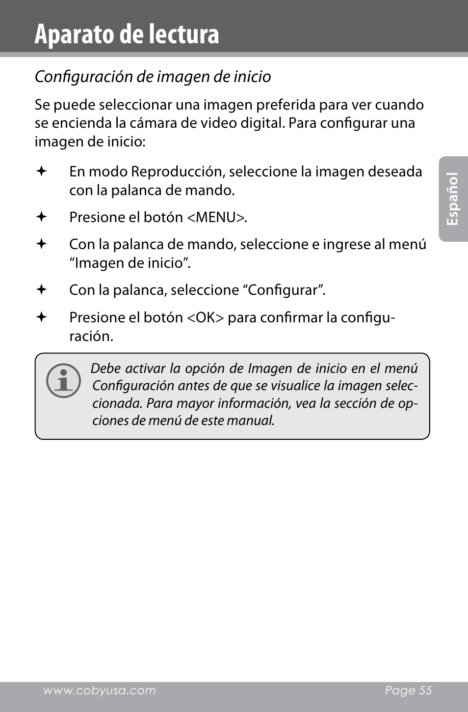 Aparato de lectura | COBY electronic SNAPP CAM4000 User Manual | Page 55 / 120