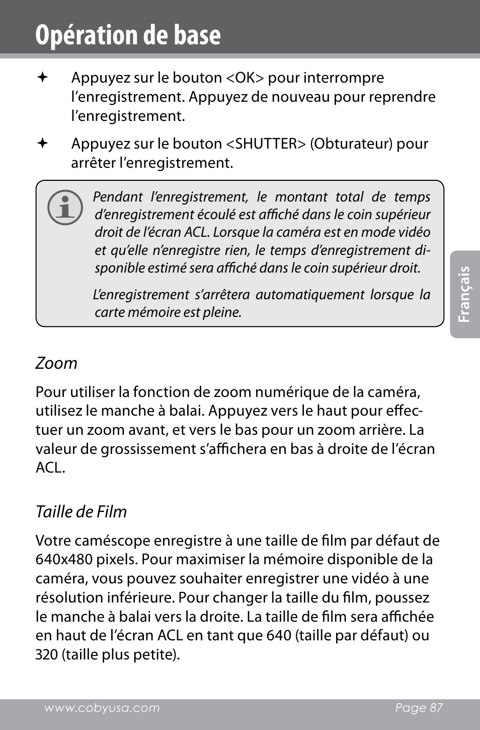 Opération de base | COBY electronic SNAPP CAM4000 User Manual | Page 87 / 120