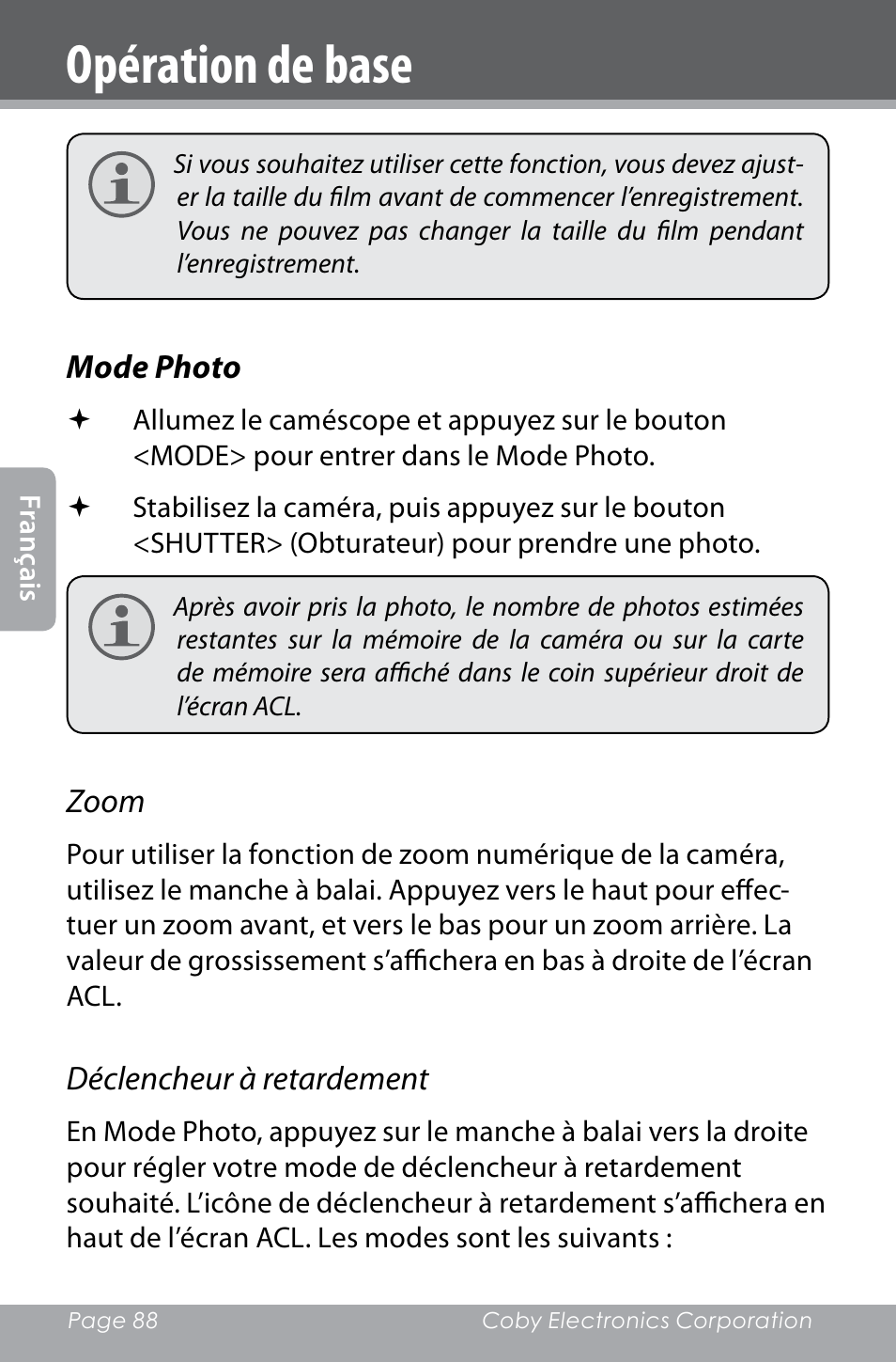 Opération de base | COBY electronic SNAPP CAM4000 User Manual | Page 88 / 120