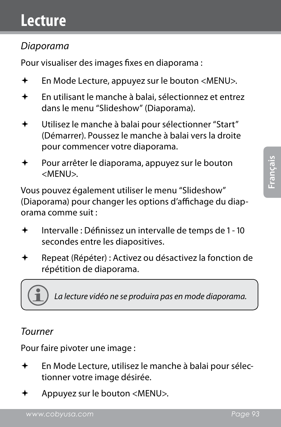 Lecture | COBY electronic SNAPP CAM4000 User Manual | Page 93 / 120