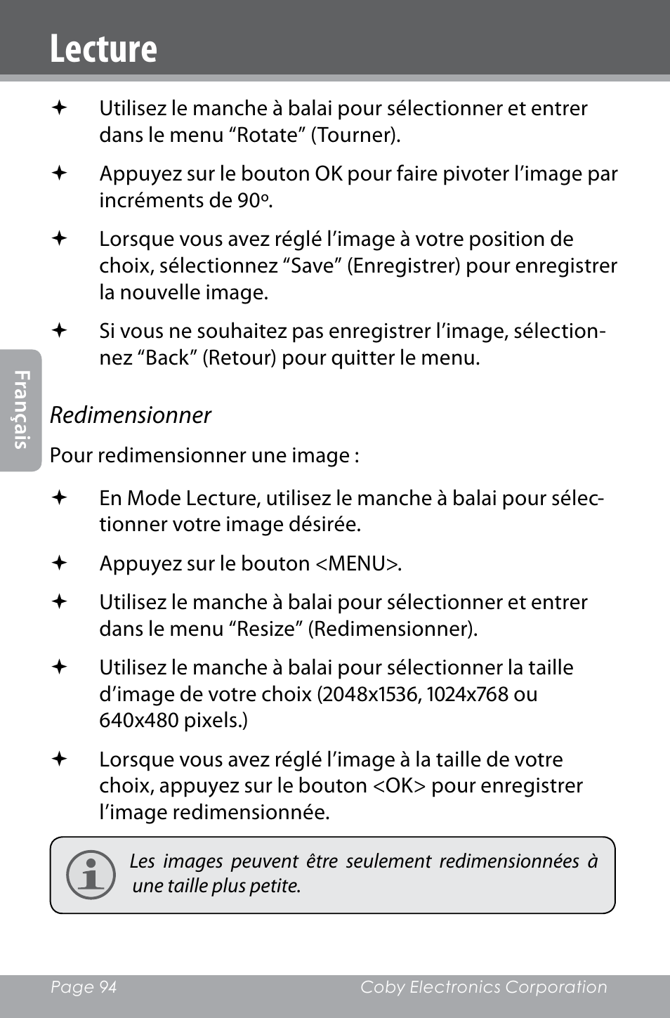 Lecture | COBY electronic SNAPP CAM4000 User Manual | Page 94 / 120