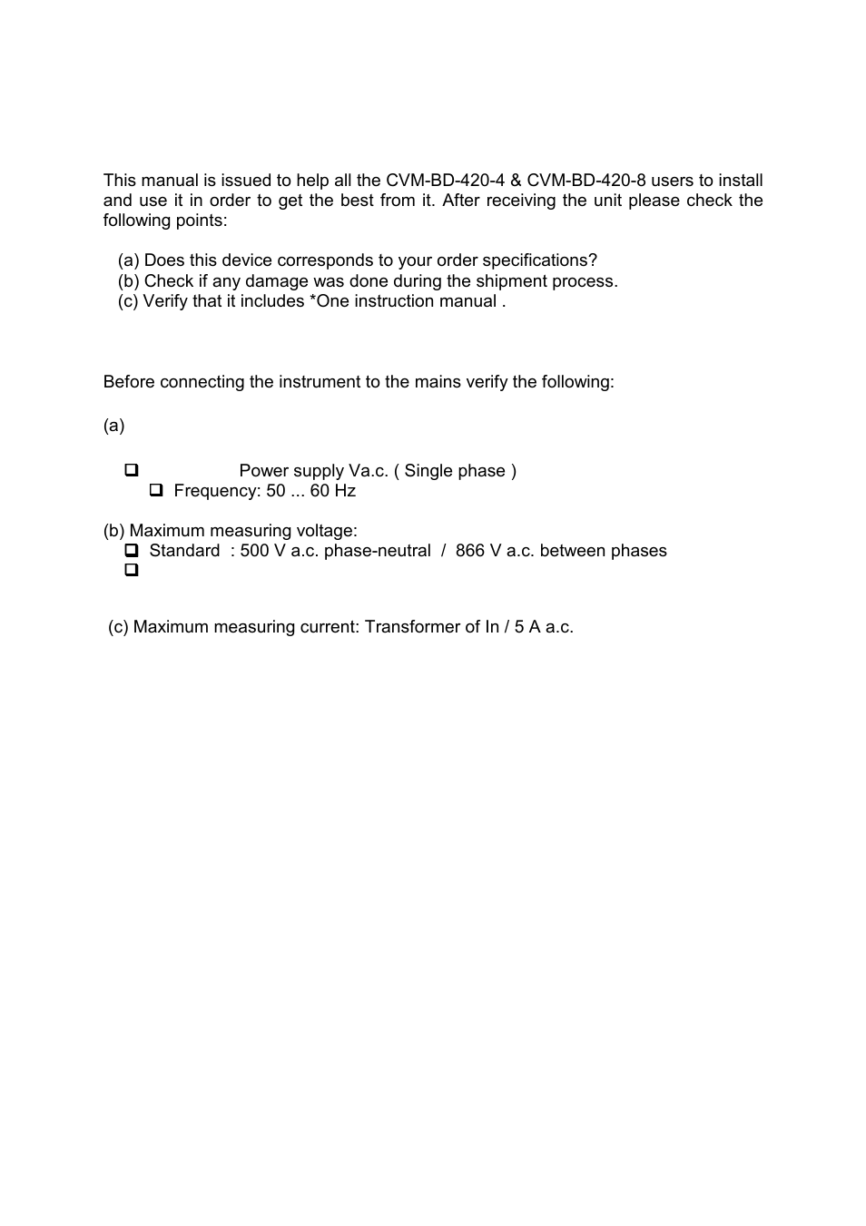 Power supply | CIRCUTOR CVM-BD Series User Manual | Page 3 / 32