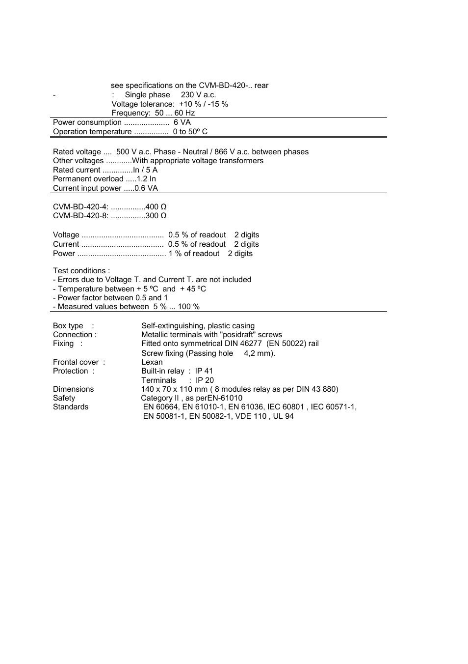 Technical features | CIRCUTOR CVM-BD Series User Manual | Page 30 / 32