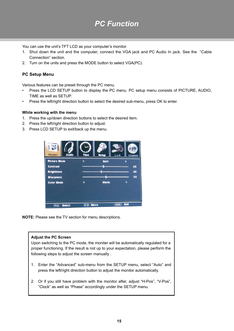 Pc function | COBY electronic TFDVD2697 User Manual | Page 21 / 29