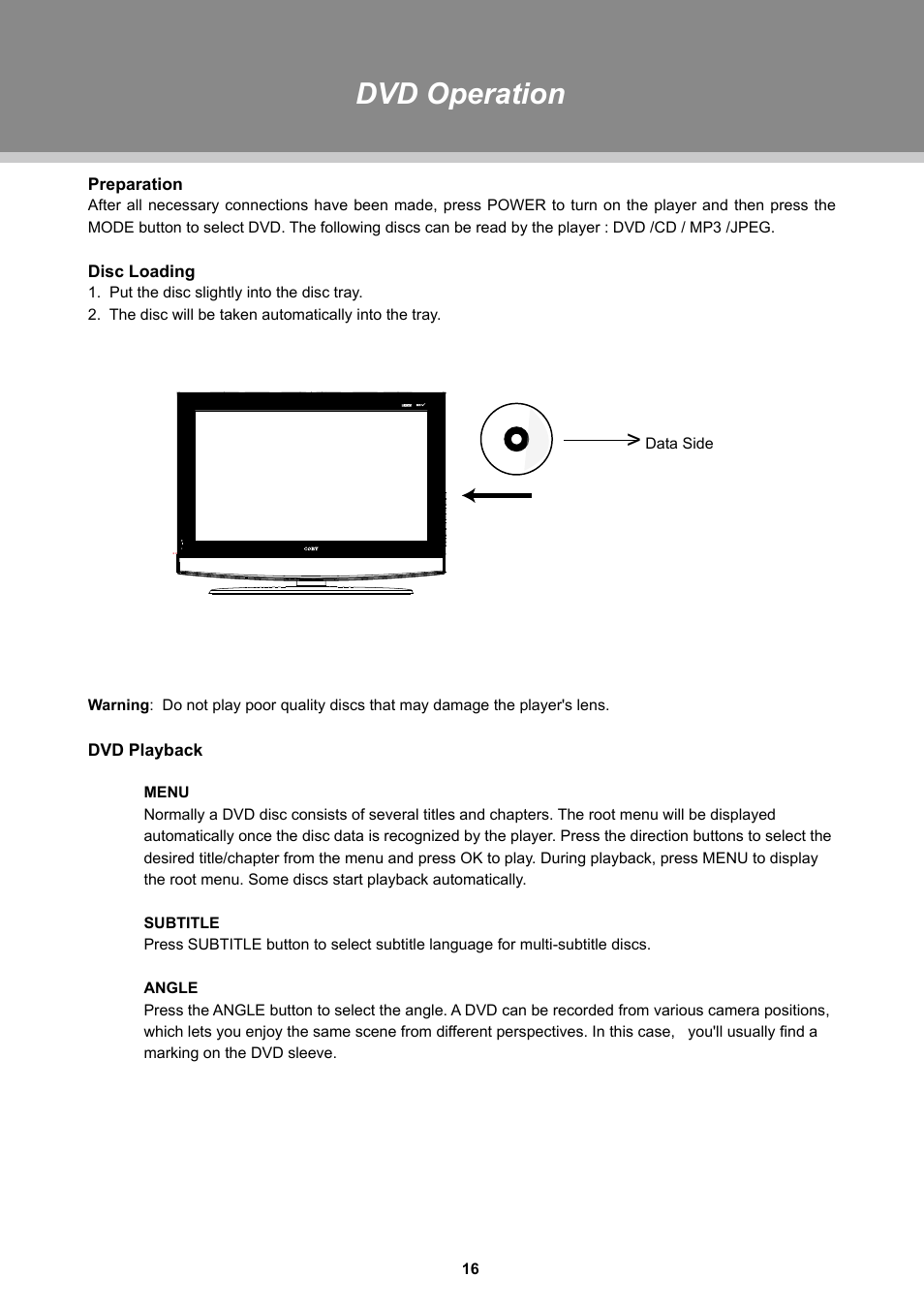 Dvd operation | COBY electronic TFDVD2697 User Manual | Page 22 / 29