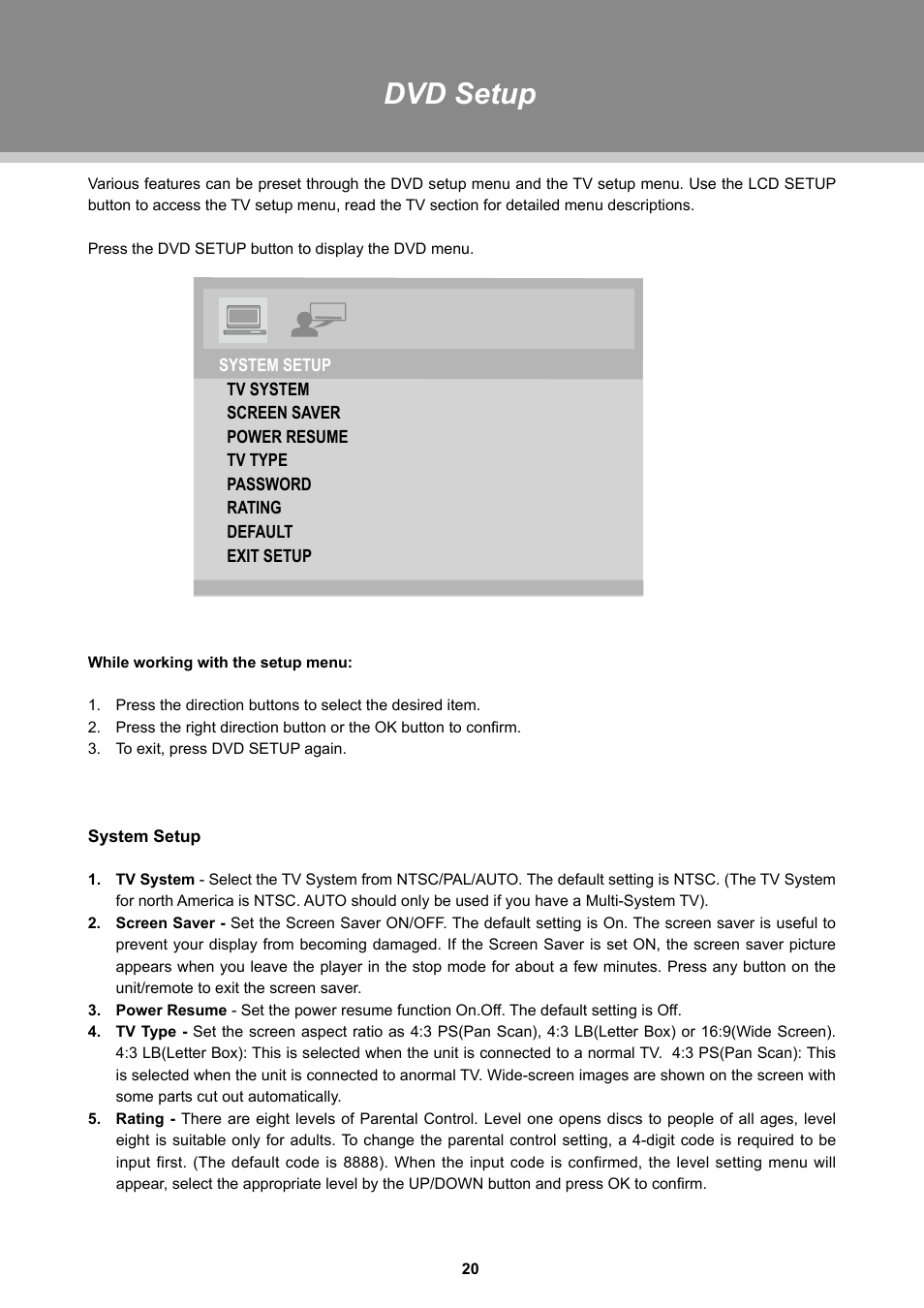 Dvd setup | COBY electronic TFDVD2697 User Manual | Page 26 / 29