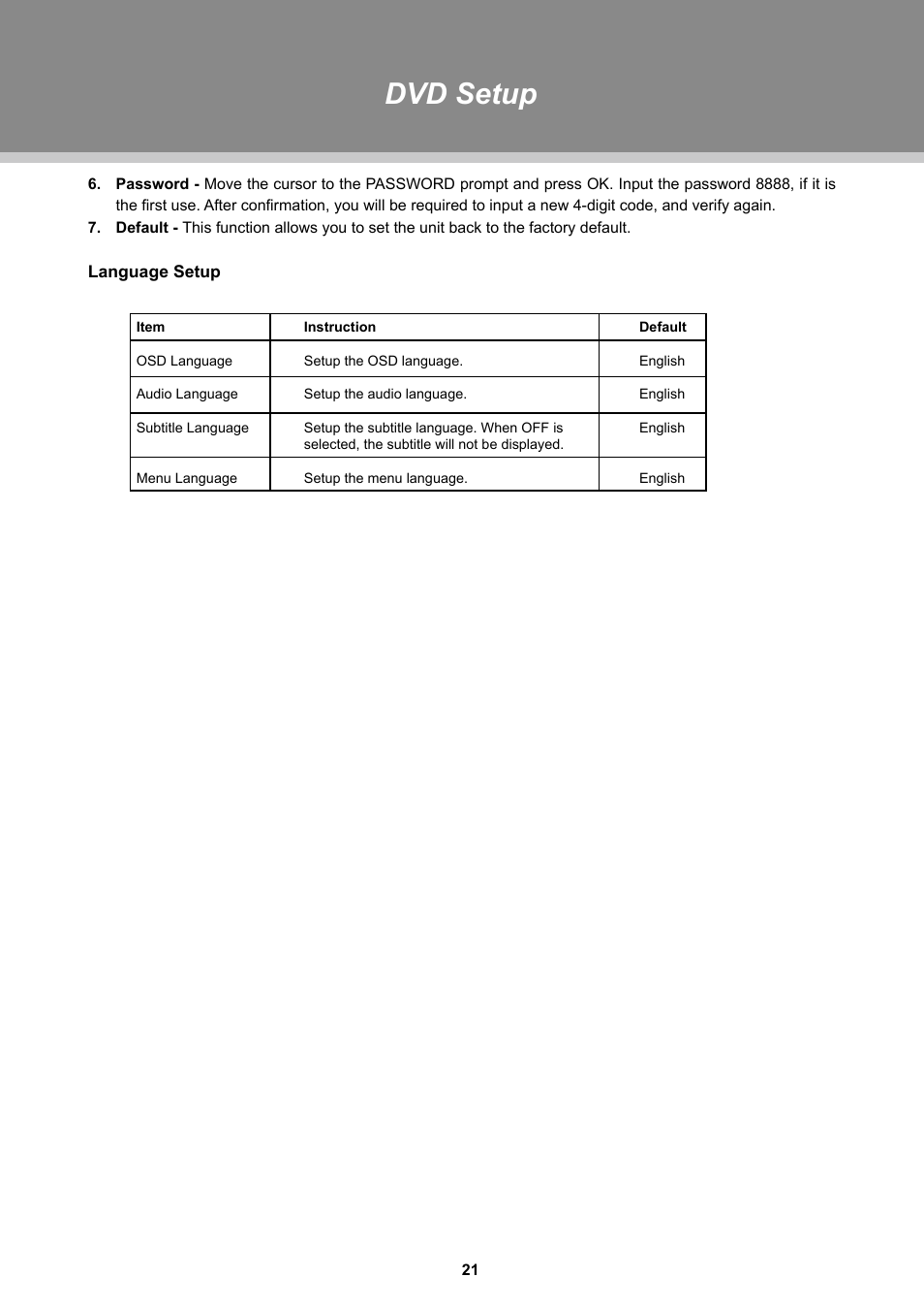 Dvd setup | COBY electronic TFDVD2697 User Manual | Page 27 / 29