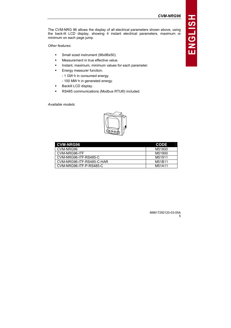 CIRCUTOR CVM-NRG96 Series (Available until stocks) User Manual | Page 5 / 38