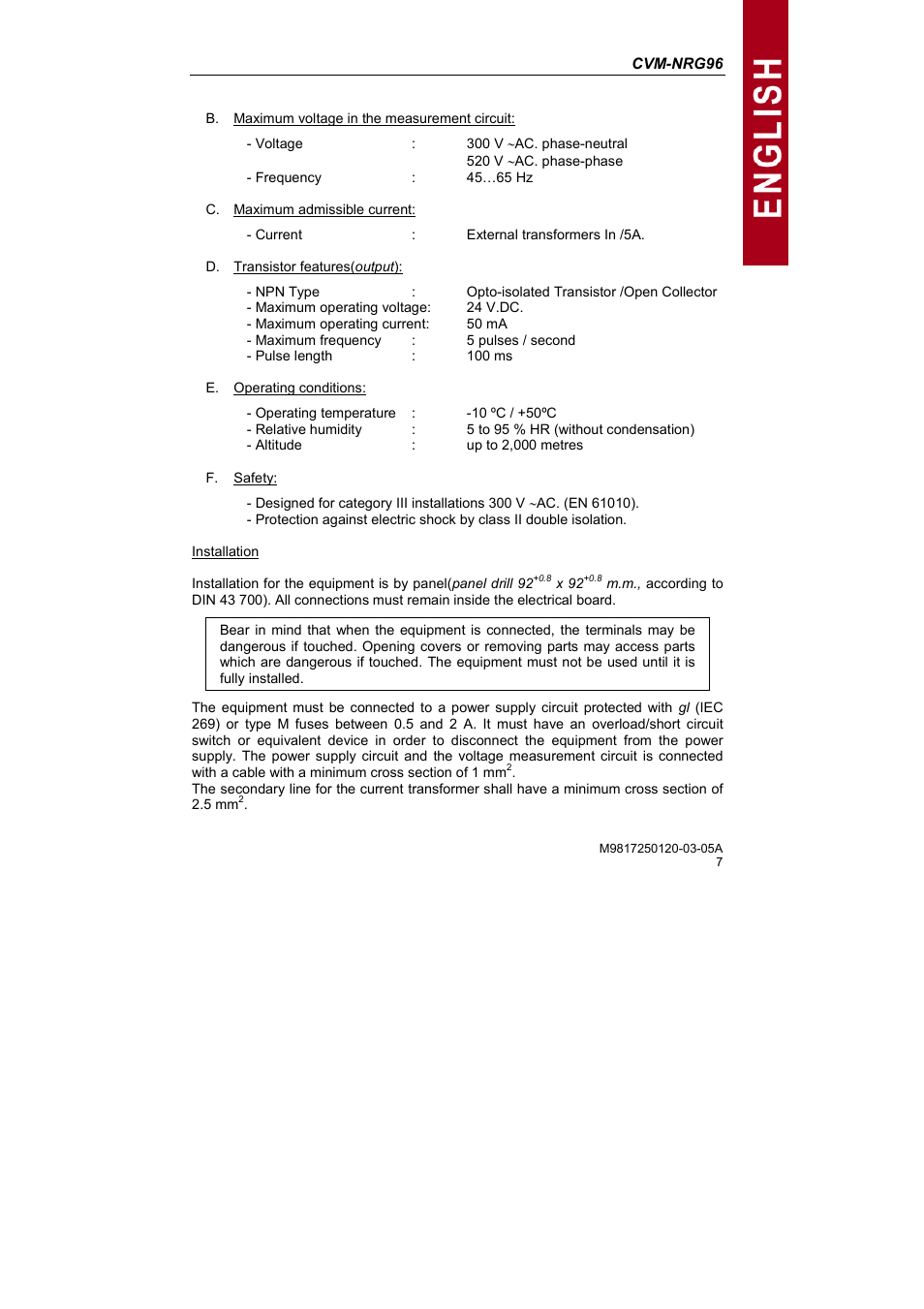 CIRCUTOR CVM-NRG96 Series (Available until stocks) User Manual | Page 7 / 38