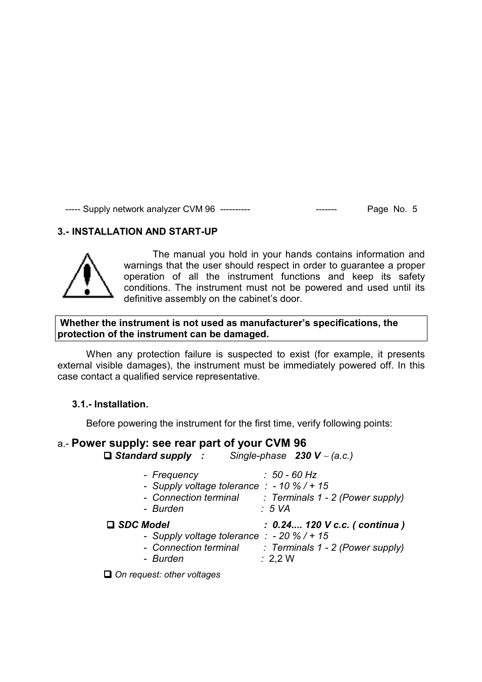 Power supply: see rear part of your cvm 96 | CIRCUTOR CVM96 Series User Manual | Page 6 / 44