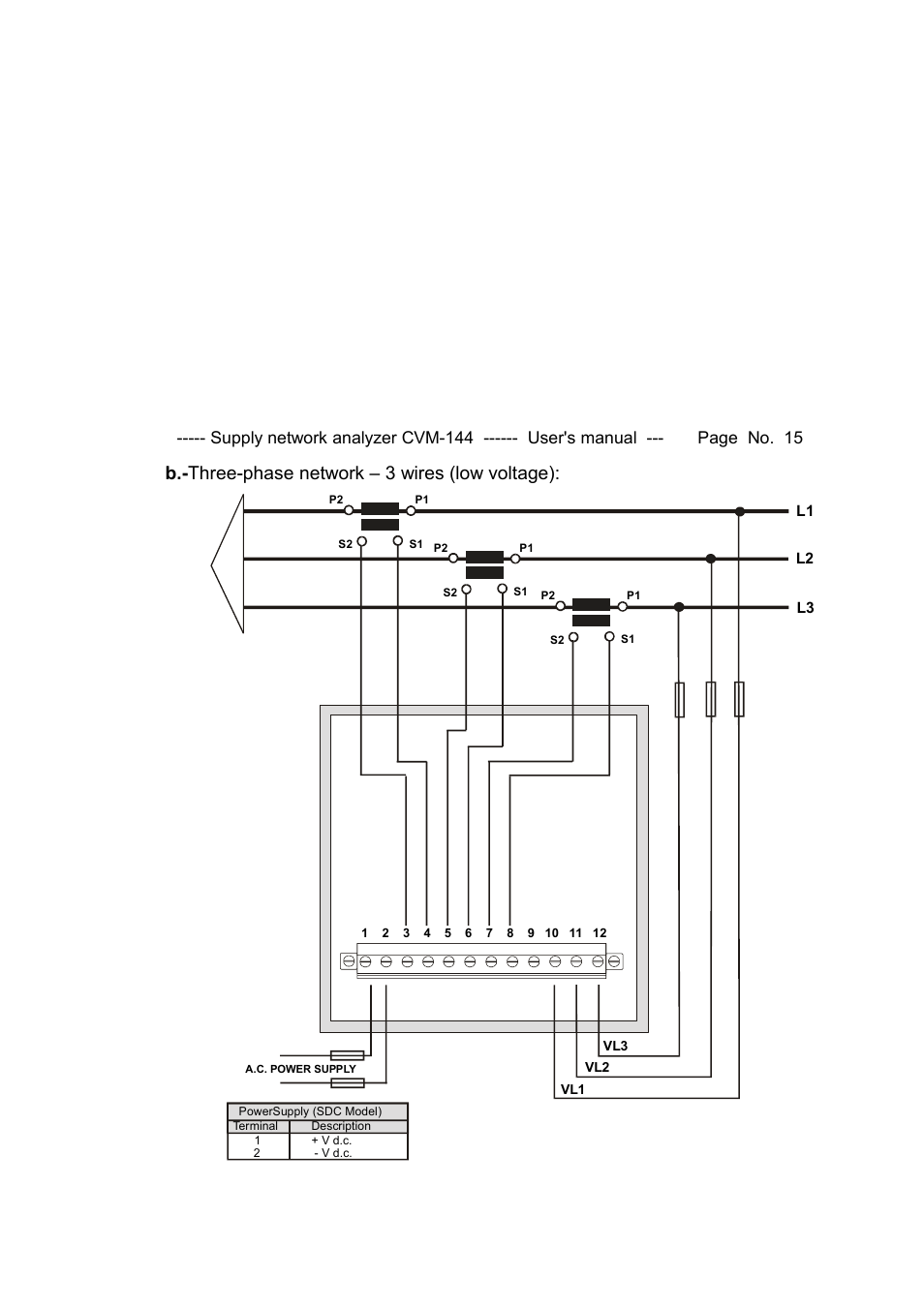 B.- three-phase network – 3 wires (low voltage) | CIRCUTOR CVM144 Series User Manual | Page 16 / 58